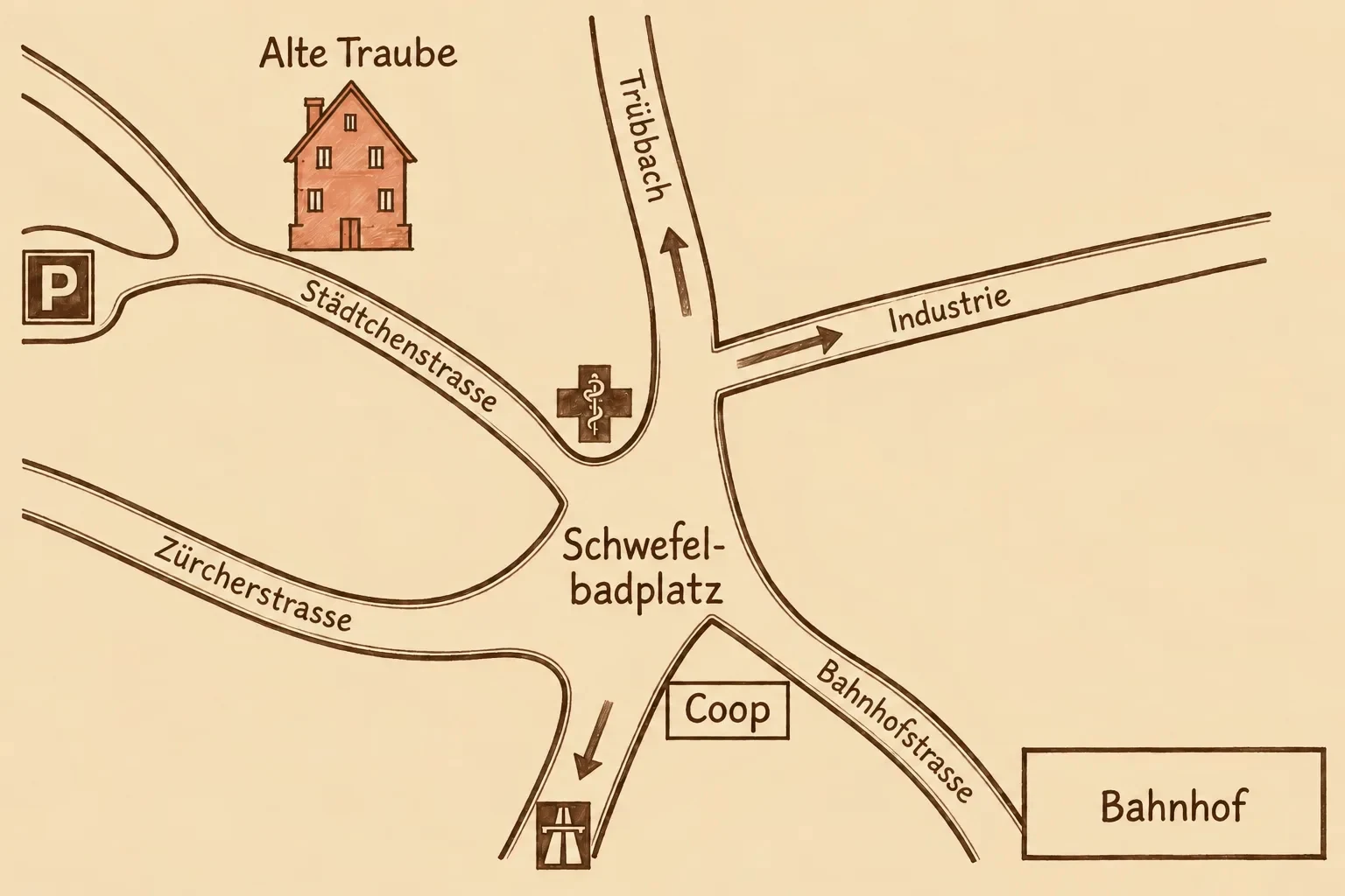 Anfahrtsweg zur Alten Traube in Sargans